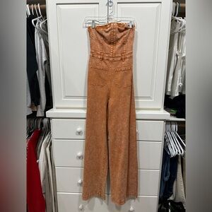 Rust Orange Denim Jumpsuit